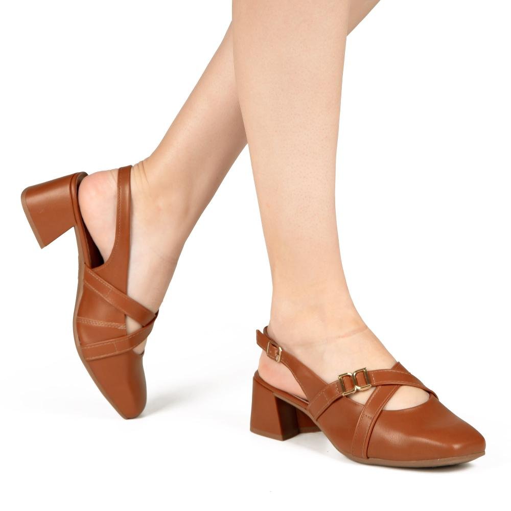 Sapato Dakota de Salto Bloco Feminino D2363 Marrom 2