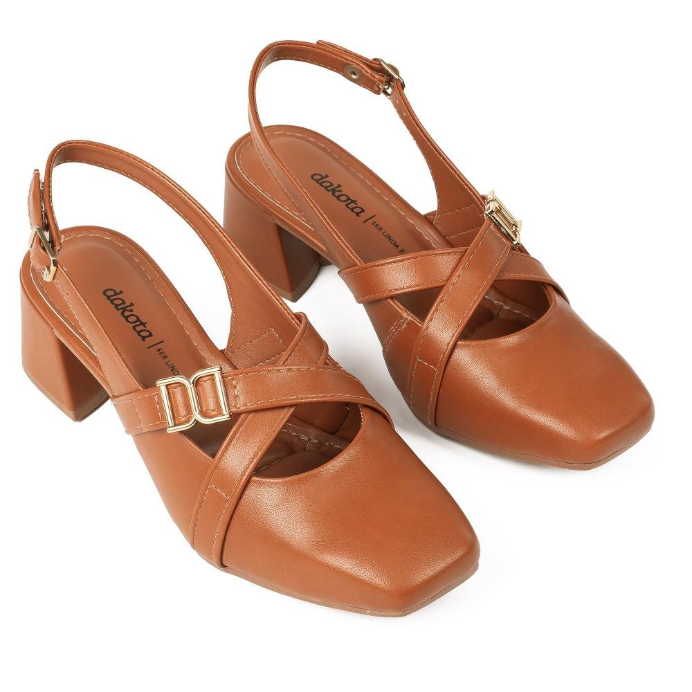 Sapato Dakota de Salto Bloco Feminino D2363 Marrom 6
