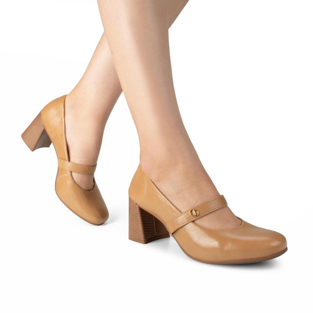 Sapato Dakota de Salto Bloco Feminino D2323 Bege 2