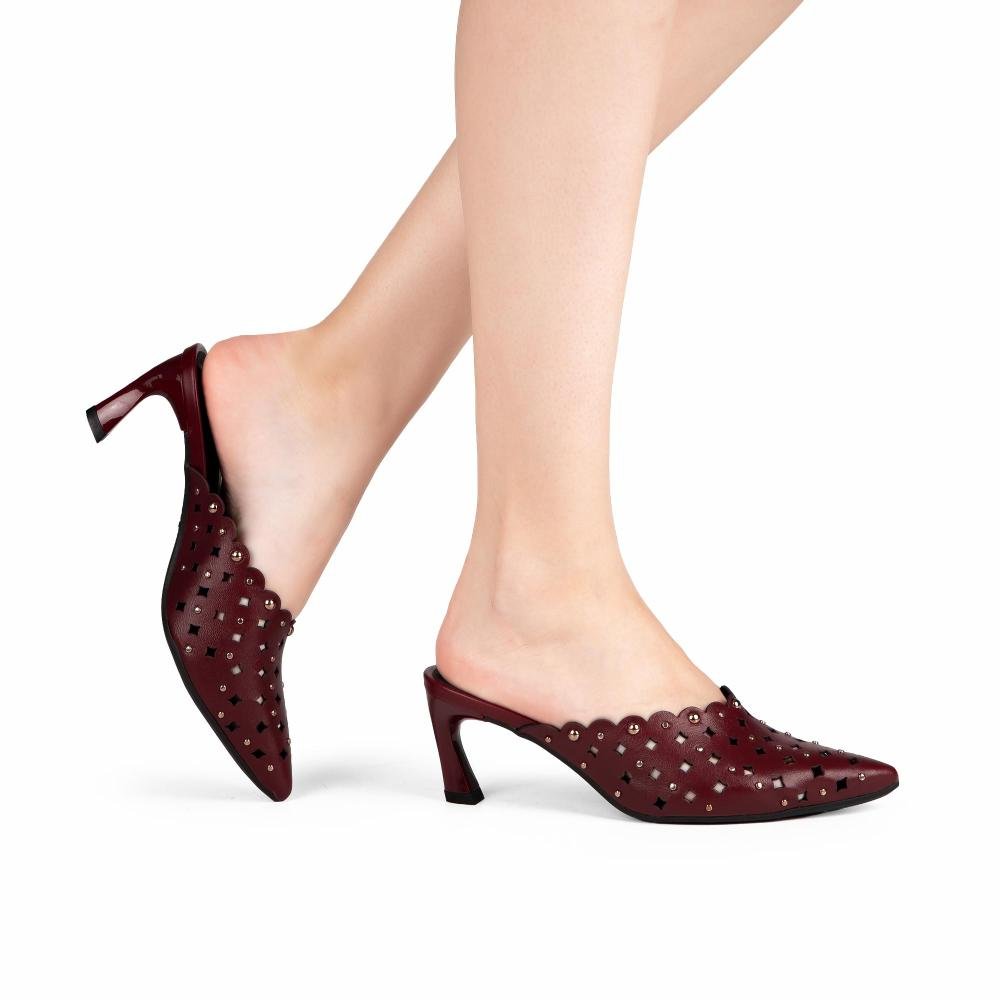 Mule Tanara Em Couro de Salto Alto Feminino T9501 Bordô 2