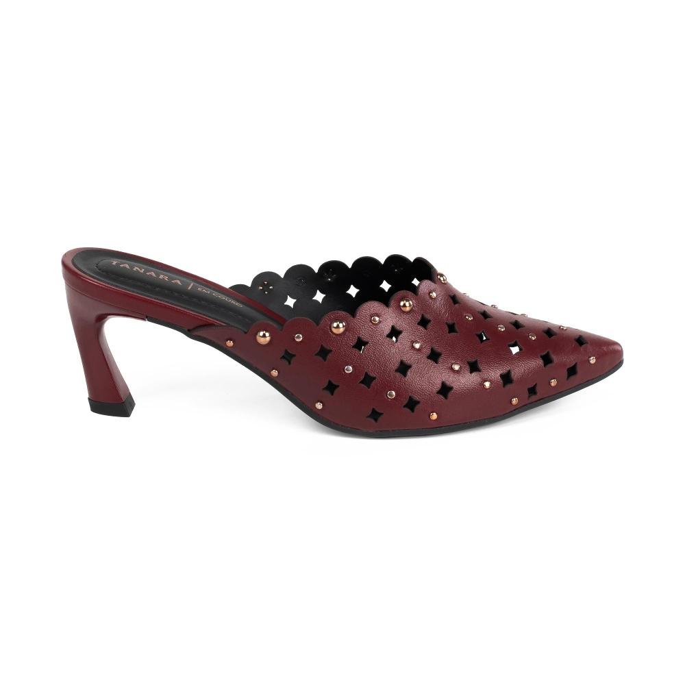 Mule Tanara Em Couro de Salto Alto Feminino T9501 Bordô 3
