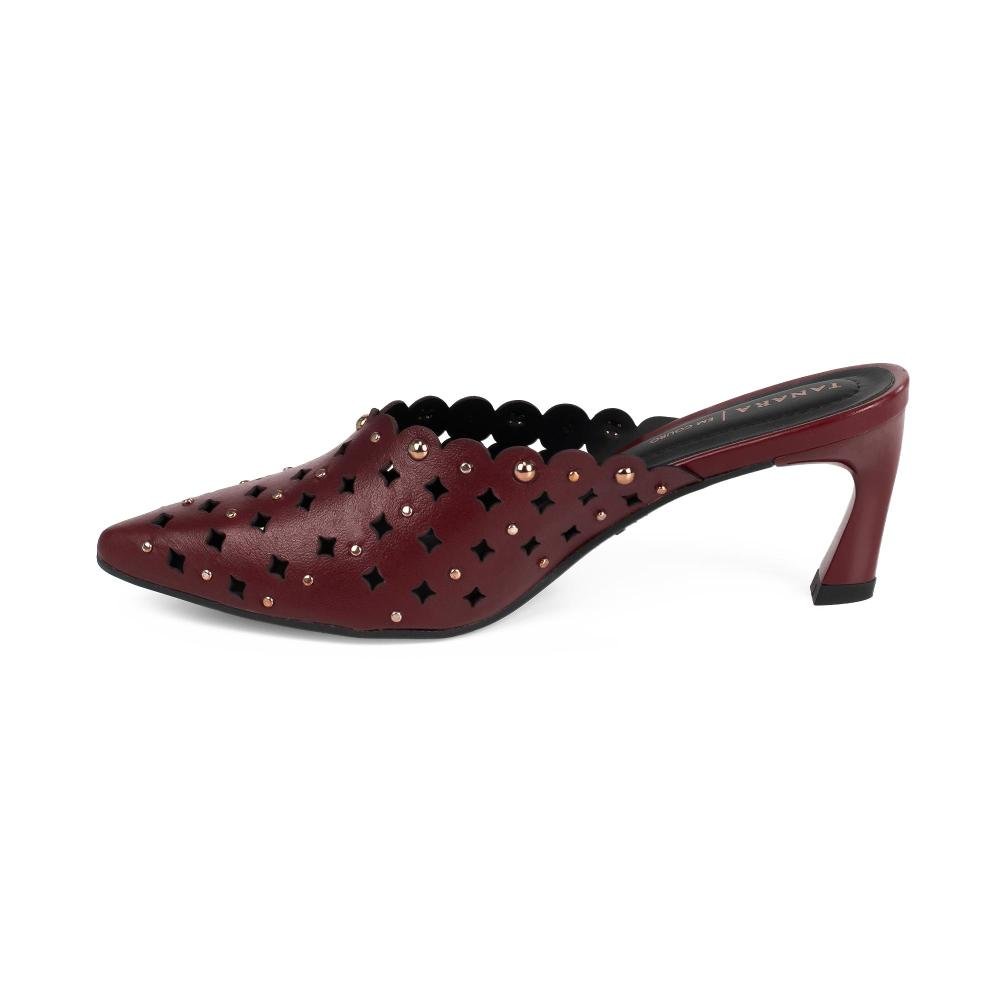 Mule Tanara Em Couro de Salto Alto Feminino T9501 Bordô 4