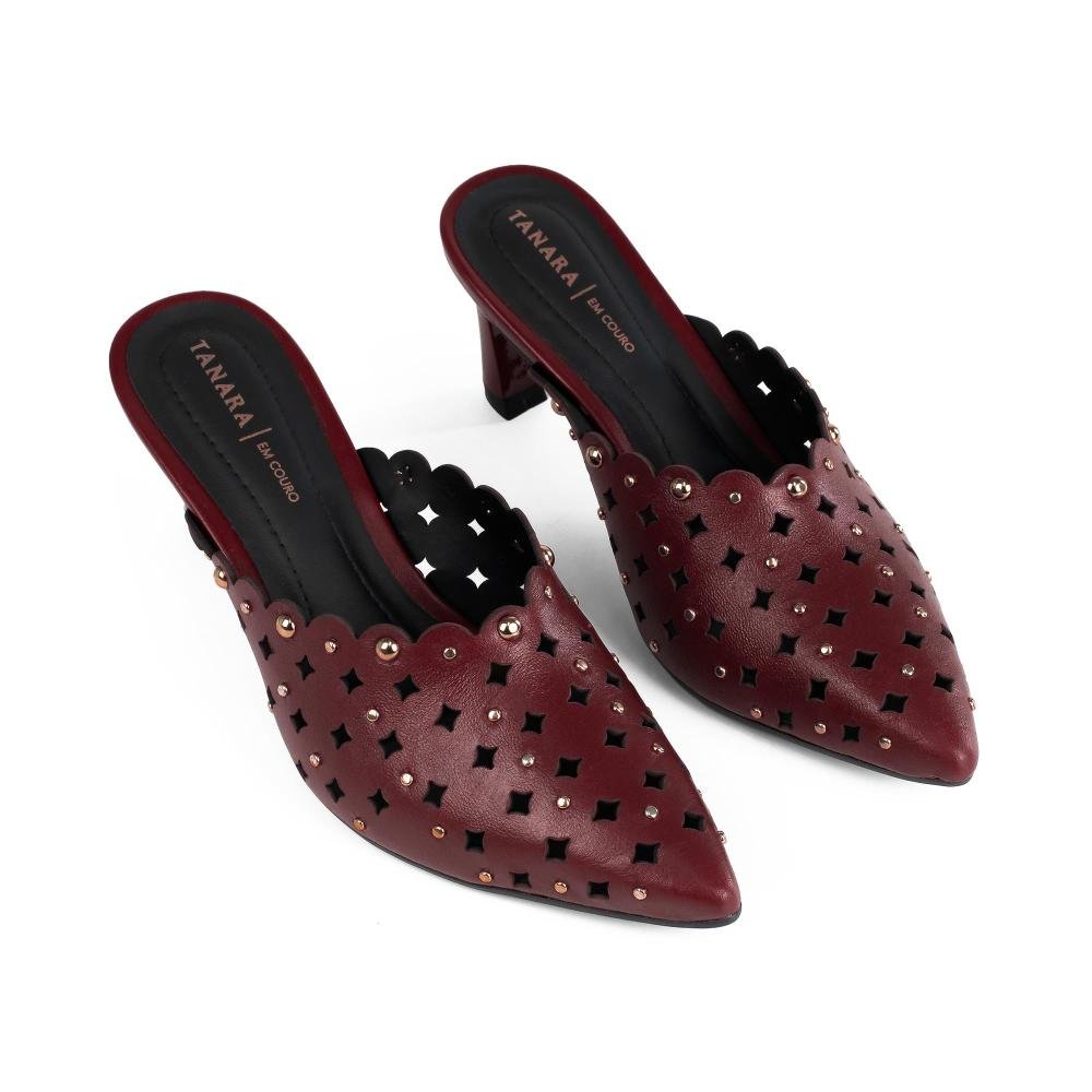 Mule Tanara Em Couro de Salto Alto Feminino T9501 Bordô 6