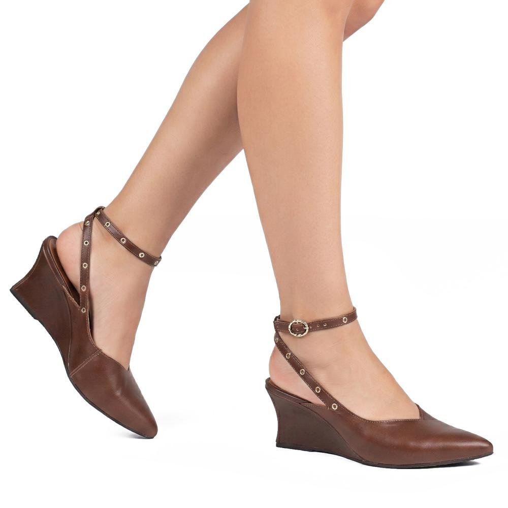 Sapato Tanara Em Couro Anabela Feminino T9512 Marrom 2