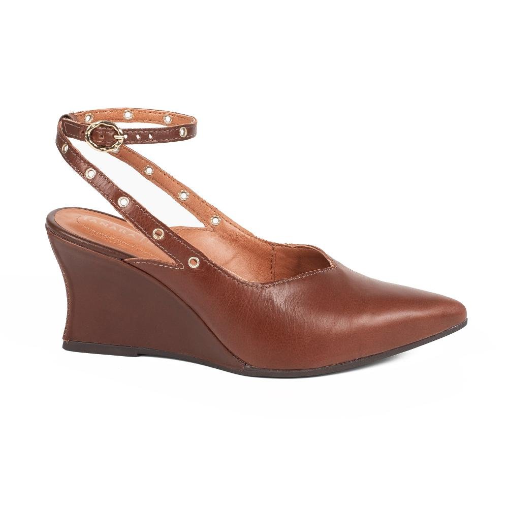 Sapato Tanara Em Couro Anabela Feminino T9512 Marrom 3