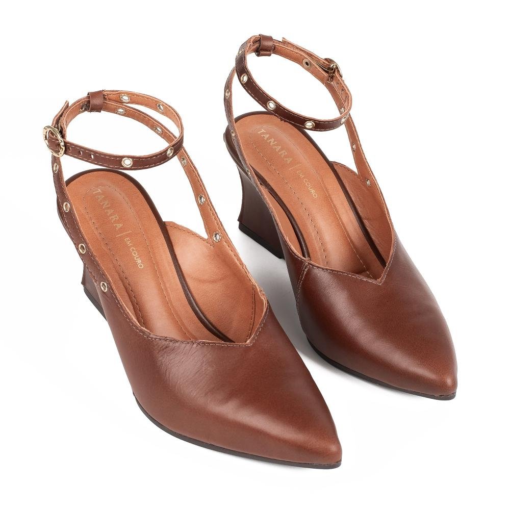 Sapato Tanara Em Couro Anabela Feminino T9512 Marrom 6