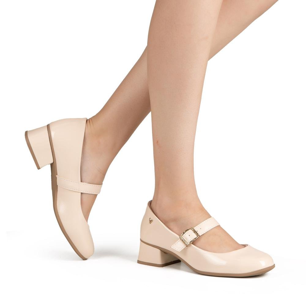 Sapato Mississipi de Salto Bloco Feminino J1523 Bege 2
