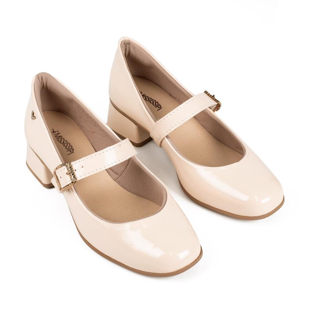 Sapato Mississipi de Salto Bloco Feminino J1523 Bege 6