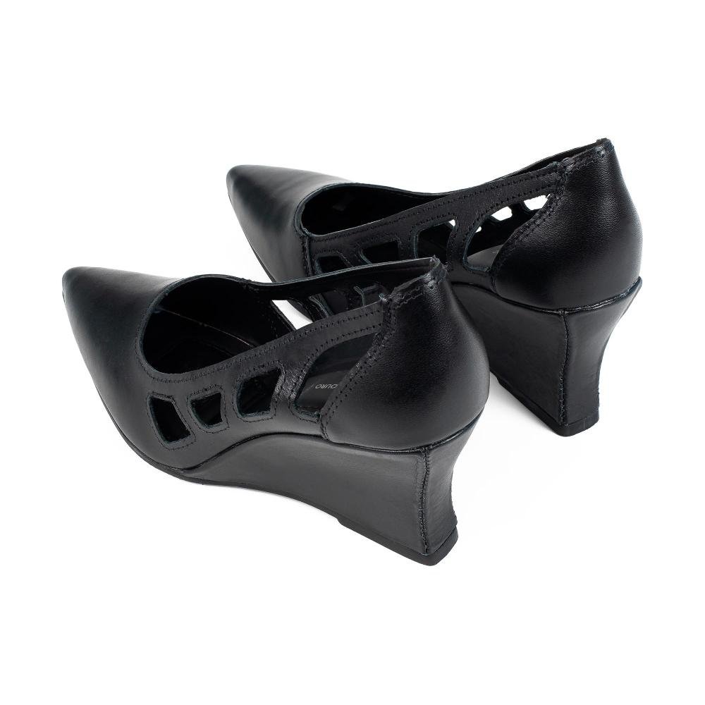 Sapato Tanara Em Couro Anabela Feminino T9513 Preto 6