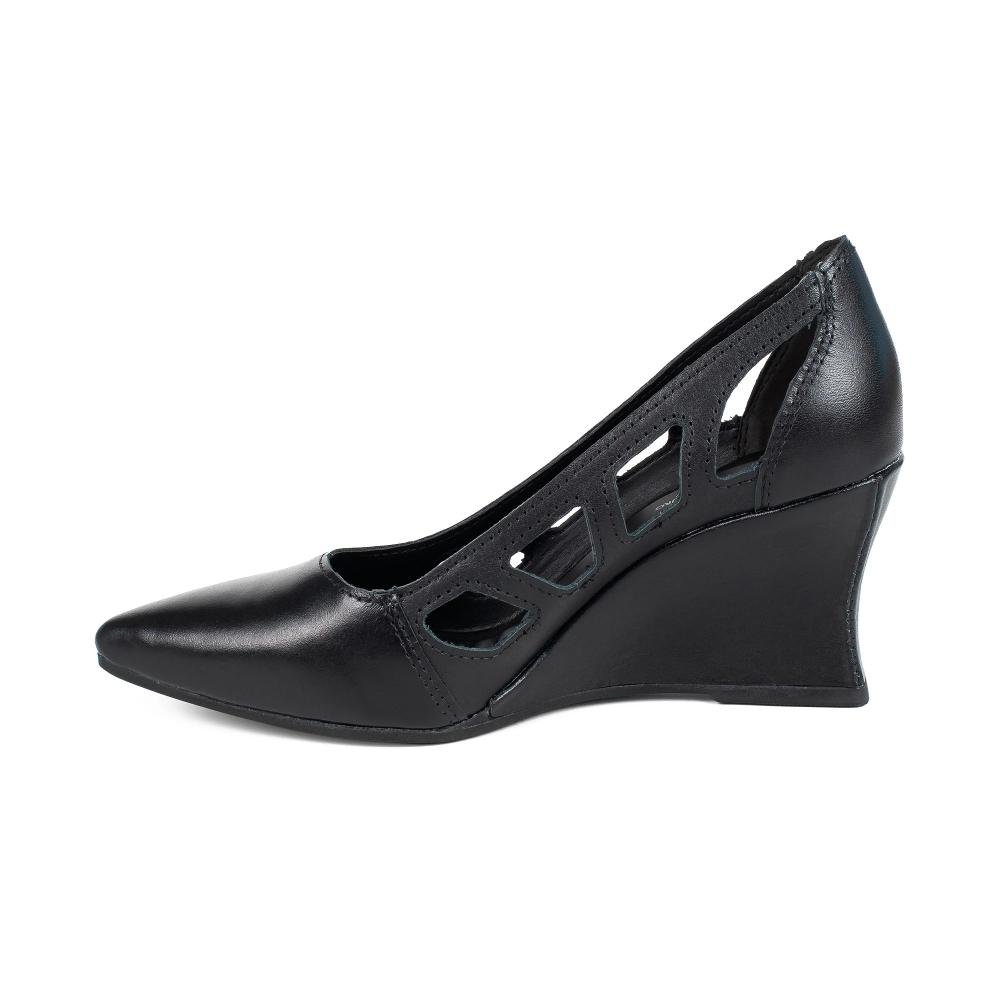 Sapato Tanara Em Couro Anabela Feminino T9513 Preto 3