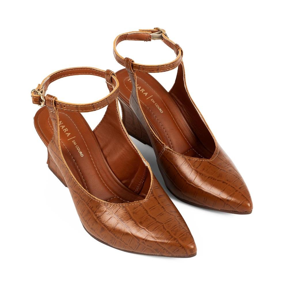 Scarpin Tanara Em Couro Anabela Feminino T9511 Marrom 6