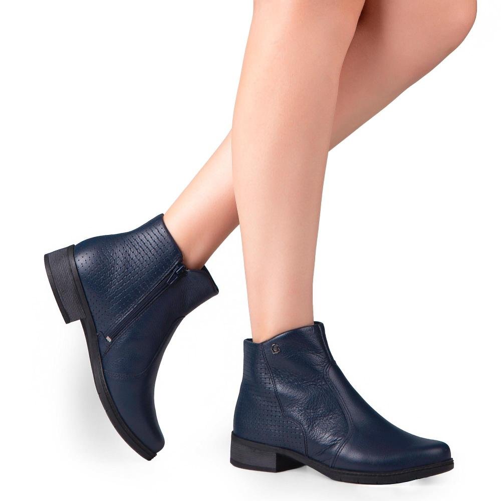 Bota Campesí Em Couro de Cano Curto Feminina CE574 Azul Marinho 2