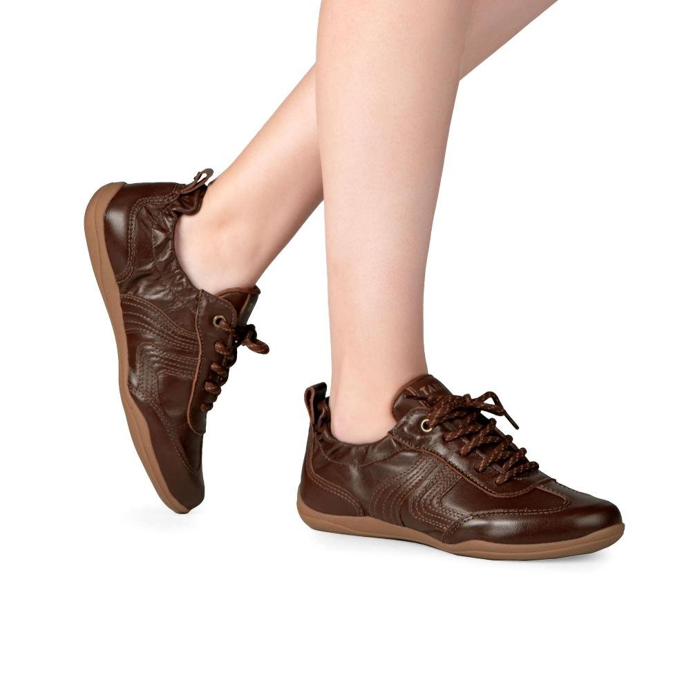 Tênis Tanara Em Couro Casual Feminino T9432 Café 2
