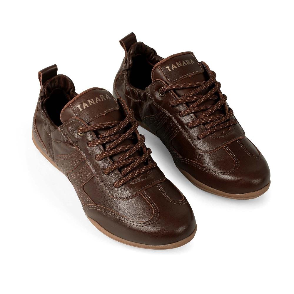 Tênis Tanara Em Couro Casual Feminino T9432 Café 6