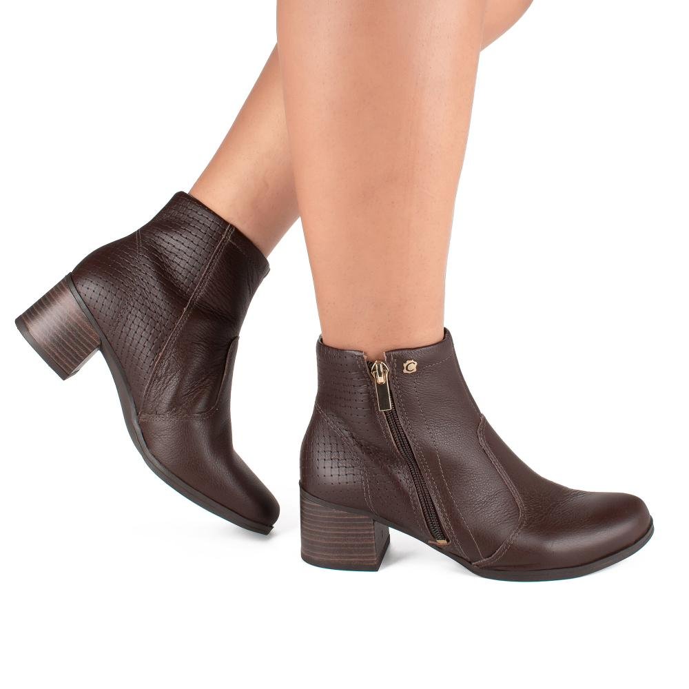 Bota Campesí Em Couro de Salto Bloco Feminina CE374 Café 2