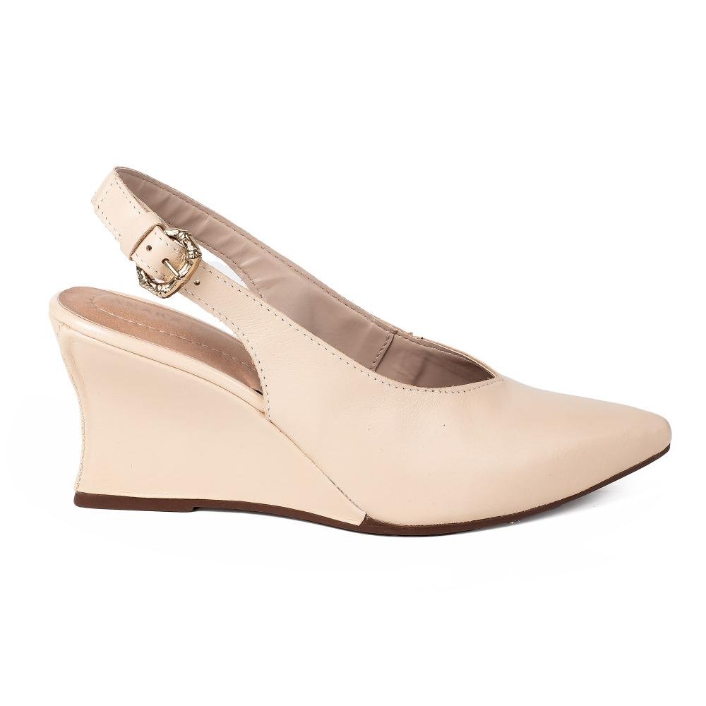 Sapato Tanara Em Couro Anabela Feminino T9514 Bege 3