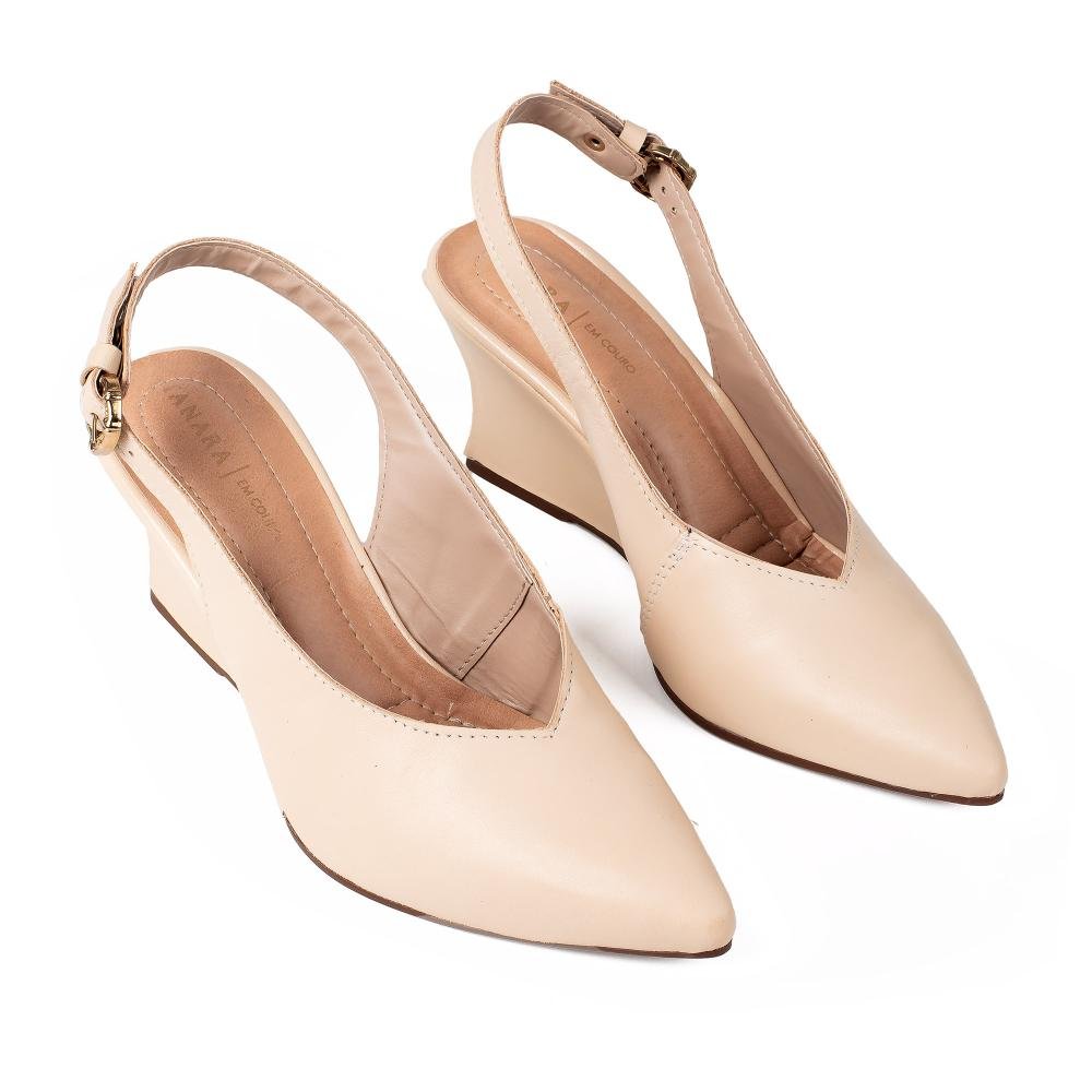 Sapato Tanara Em Couro Anabela Feminino T9514 Bege 6
