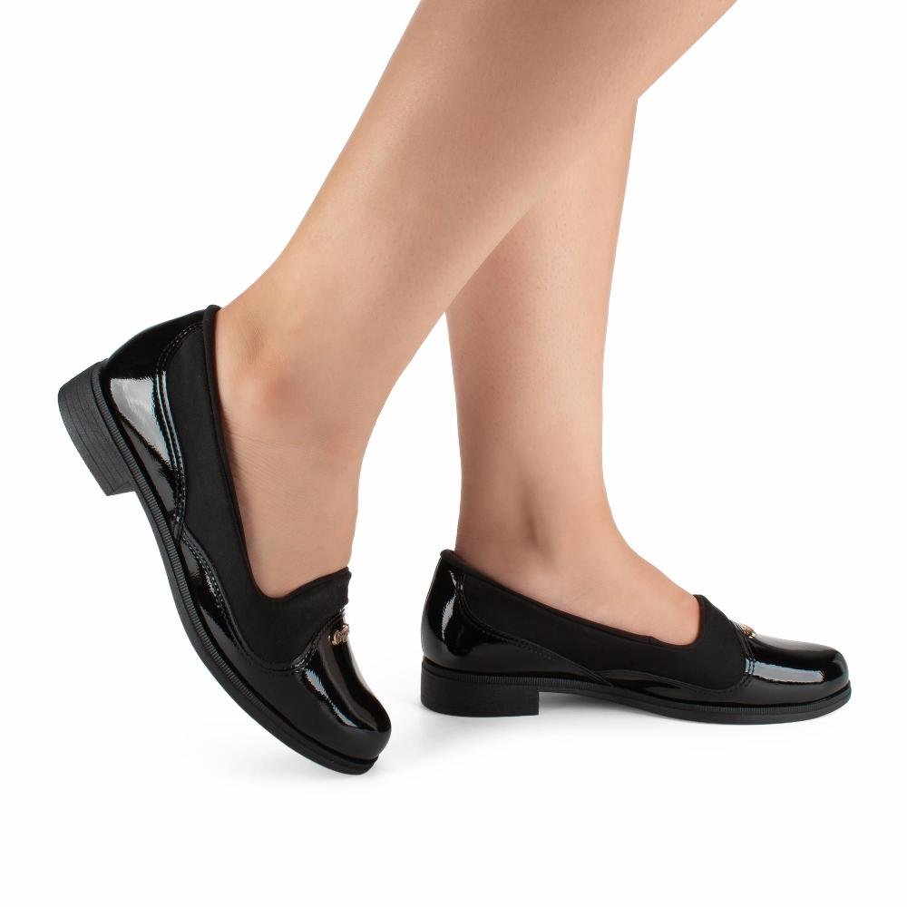 Sapato Campesí de Salto Baixo Feminino CE391 Preto 2