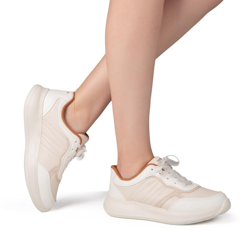 Tênis Mississipi Jogging Feminino J1752 Bege/Branco 2