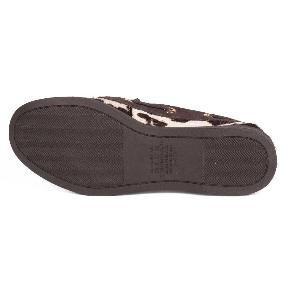 Mocassim Tanara Em Couro Animal Print Feminino T9492 Branco/Marrom/ 5