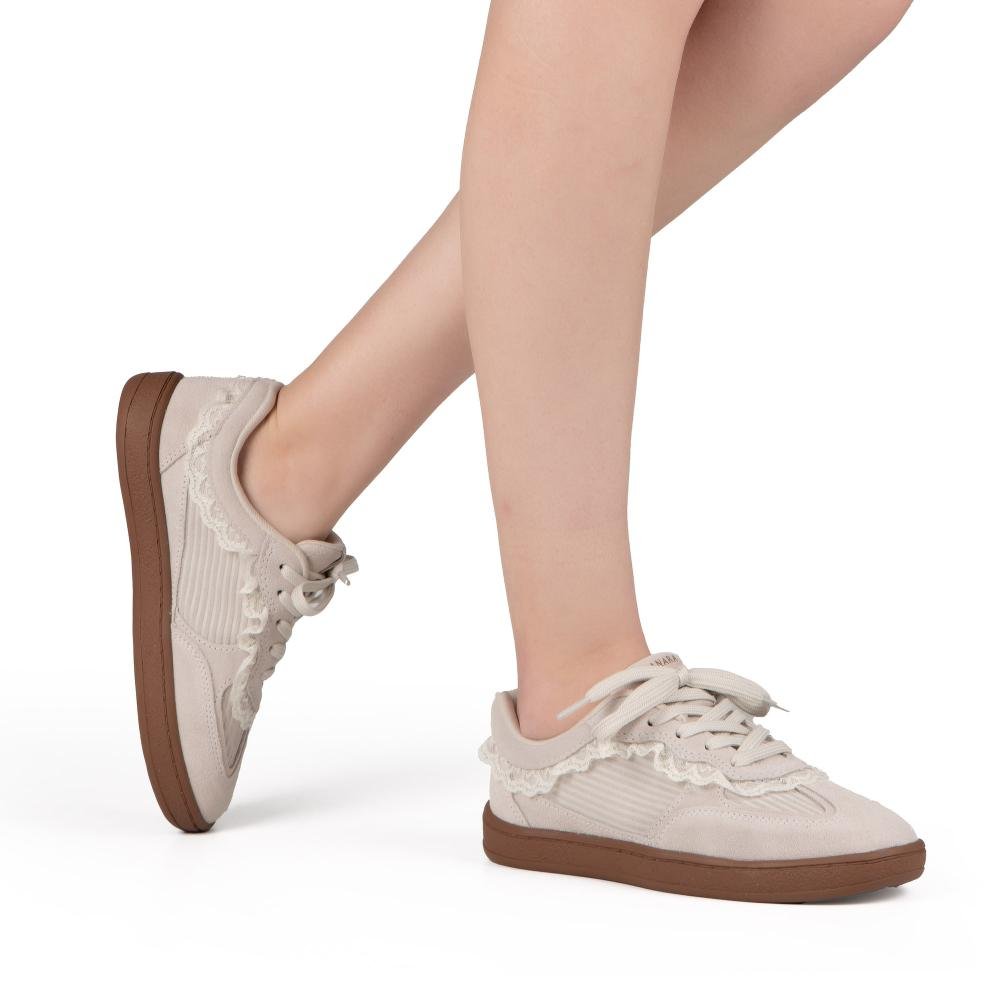 Tênis Tanara Em Couro Casual Feminino T9442 Bege 2
