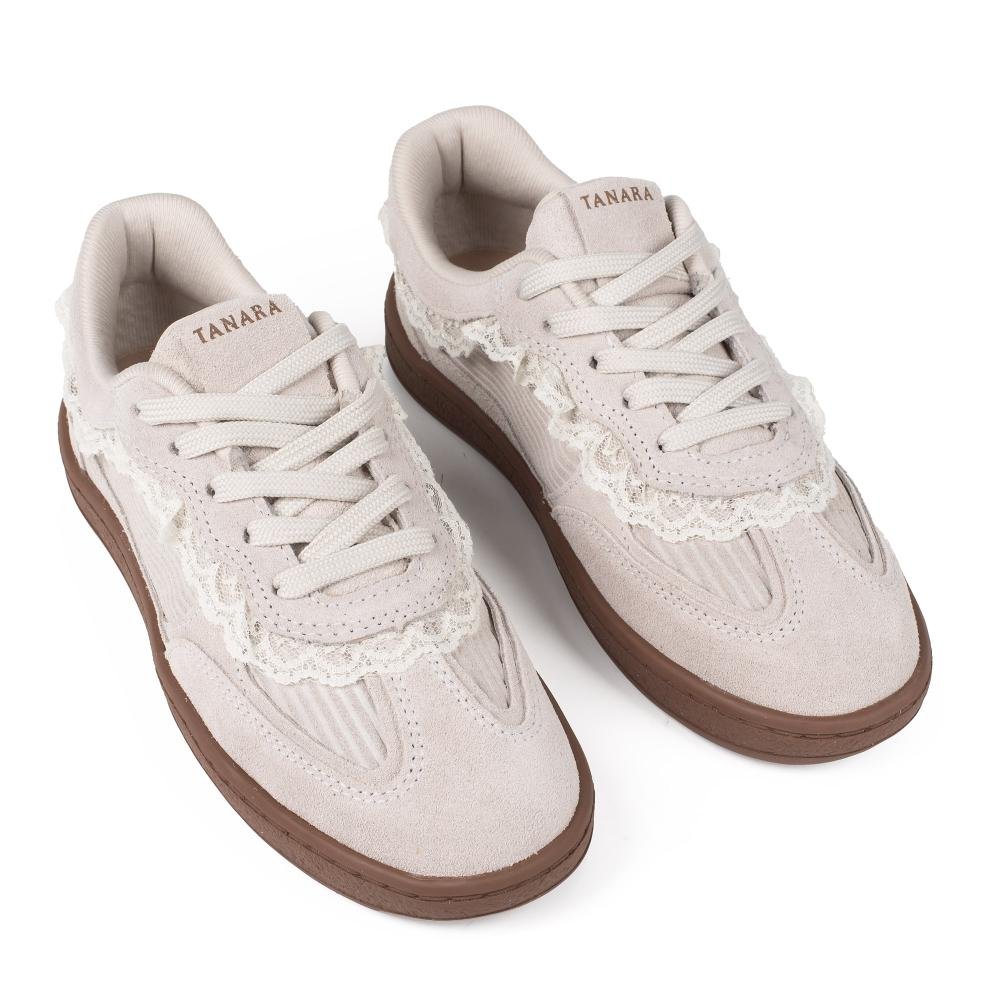 Tênis Tanara Em Couro Casual Feminino T9442 Bege 6