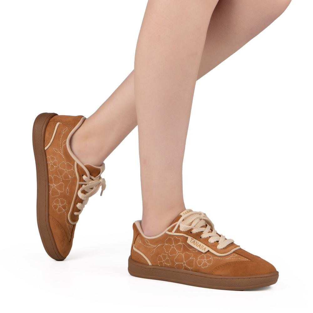 Tênis Tanara Em Couro Casual Feminino T9441 Caramelo 2