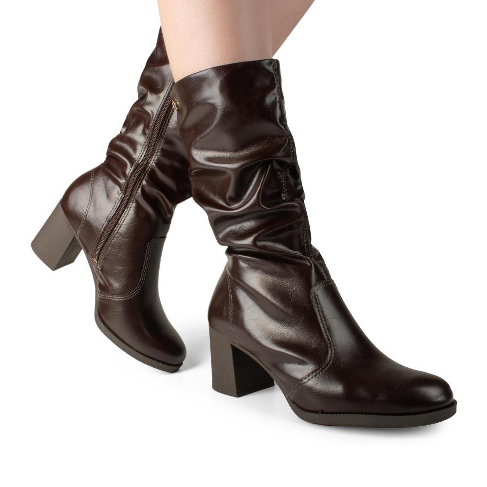 Bota Dakota Slouch de Salto Bloco Feminina D2196 Café 2