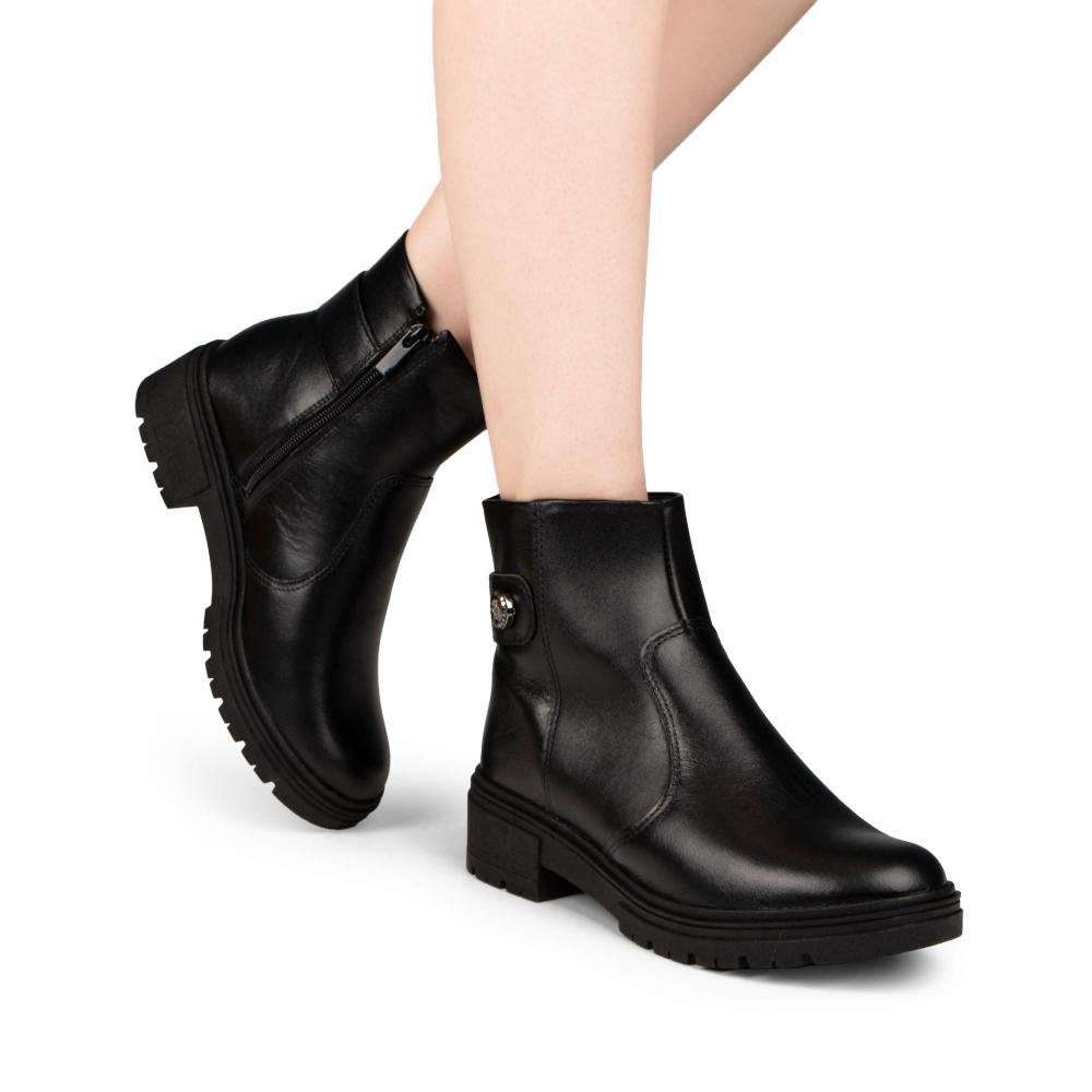 Bota Dakota de Cano Curto Em Couro Feminina D2411 Preto 2