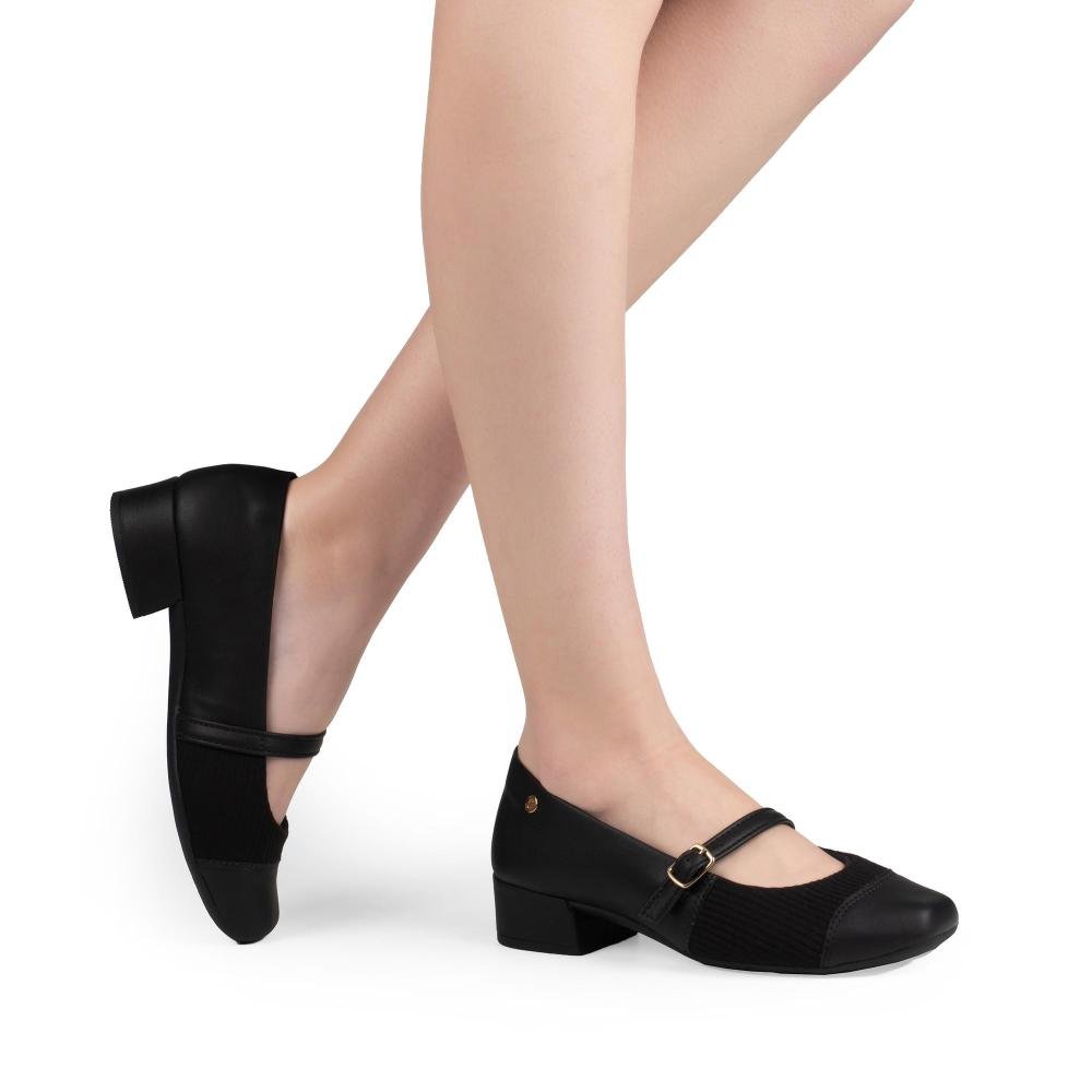 Sapato Campesí Mary Jane de Salto Bloco Feminino L9837 Preto 2