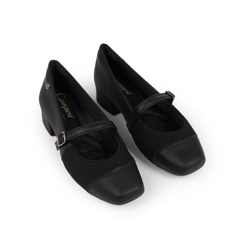 Sapato Campesí Mary Jane de Salto Bloco Feminino L9837 Preto 6