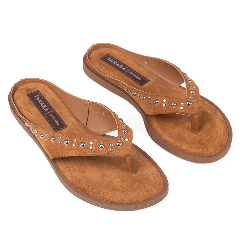Chinelo Tanara Em Couro Feminina T9681 Caramelo 6