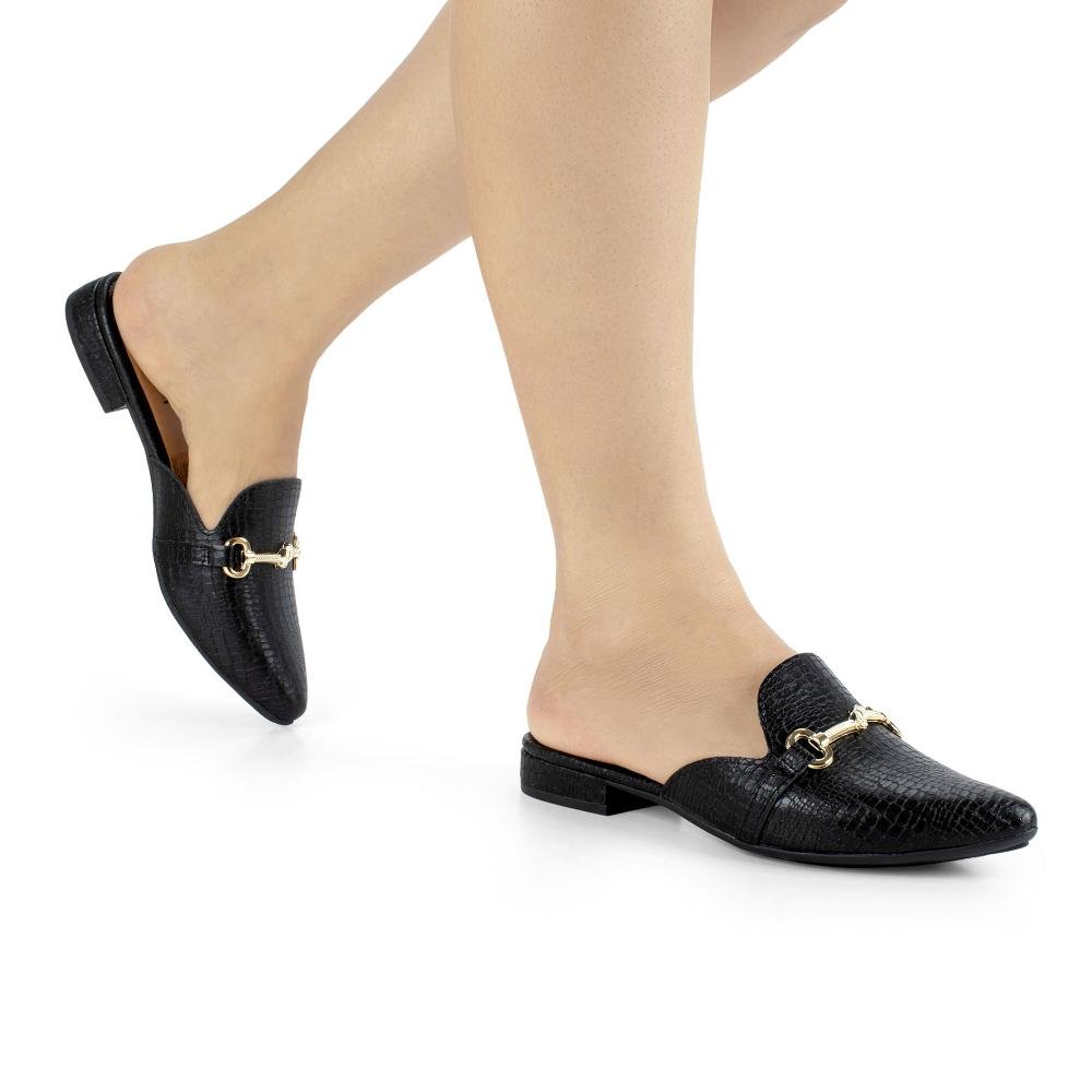 Mule Mississipi de Salto Baixo Feminino J1772 Preto 2