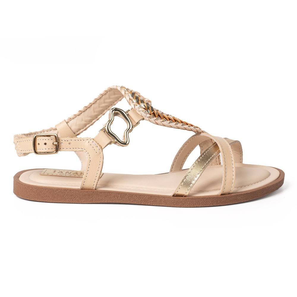 Sandália Tanara Em Couro Rasteira Feminina T9683 Off White 3