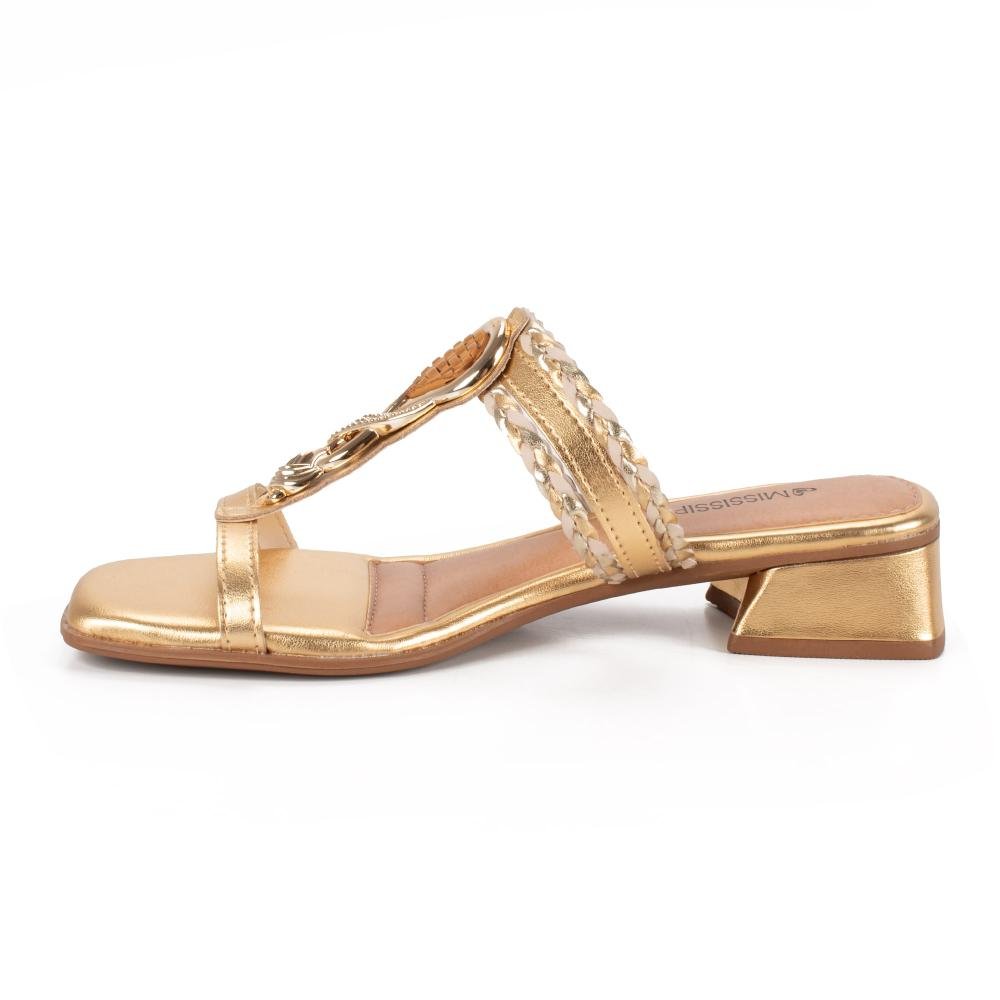 Tamanco Mississipi de Salto Bloco Metalizado Feminino J2523 Ouro 4