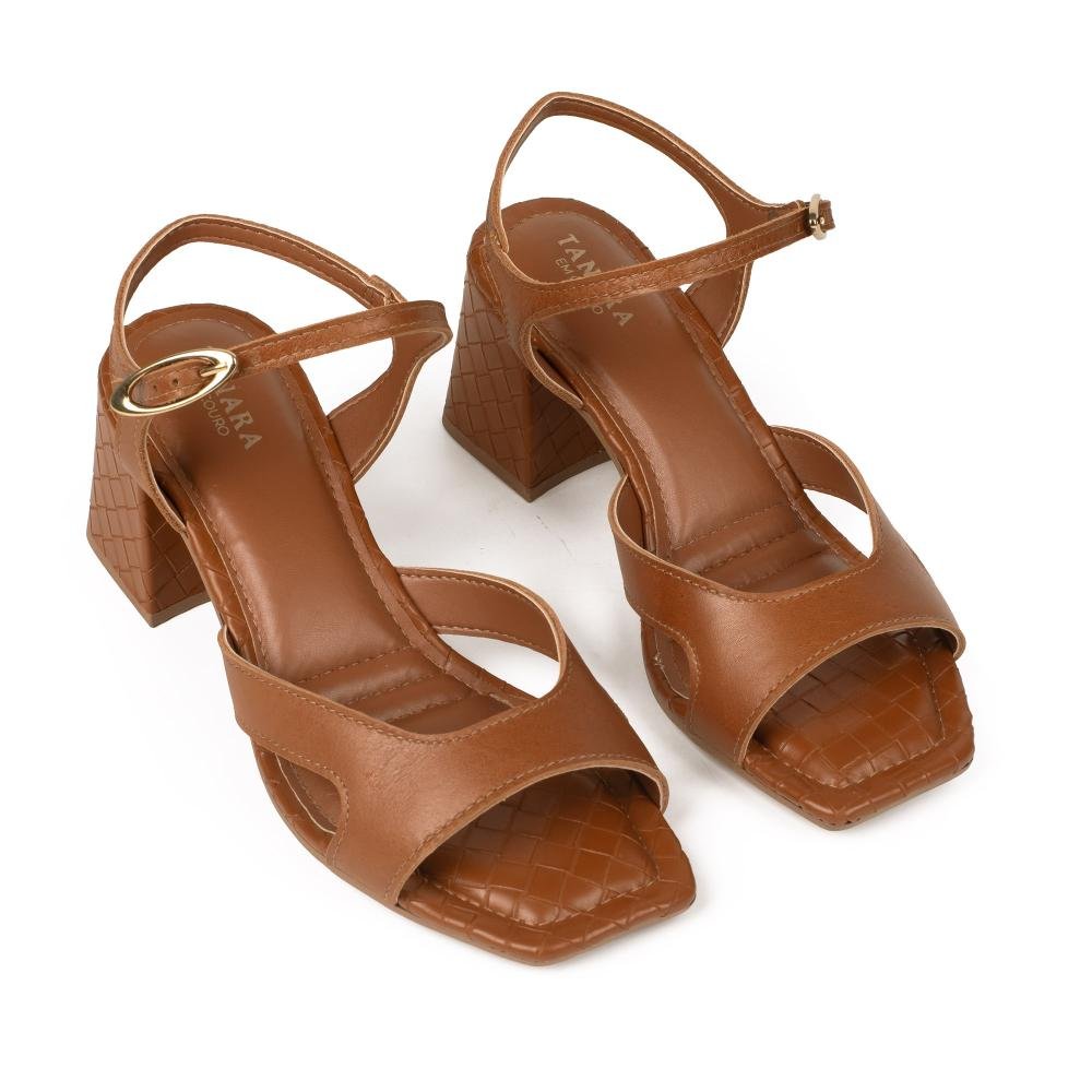 Scarpin Tanara Em Couro de Salto Bloco Feminina T9852 Caramelo 6