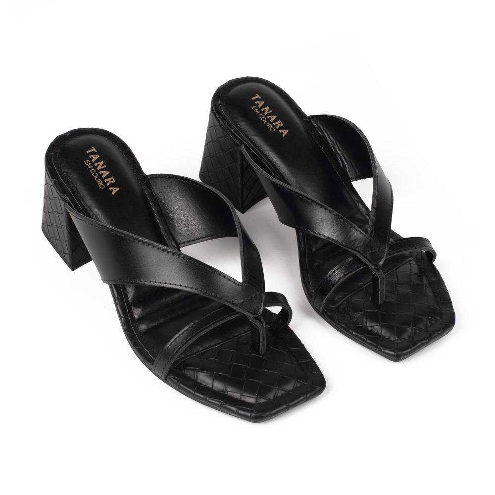 Tamanco Tanara Em Couro de Salto Bloco Feminino T9851 Preto 6