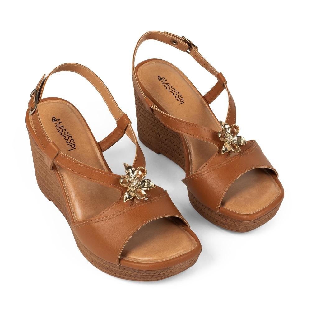 Sandália Mississipi Anabela Feminina J2581 Caramelo 6
