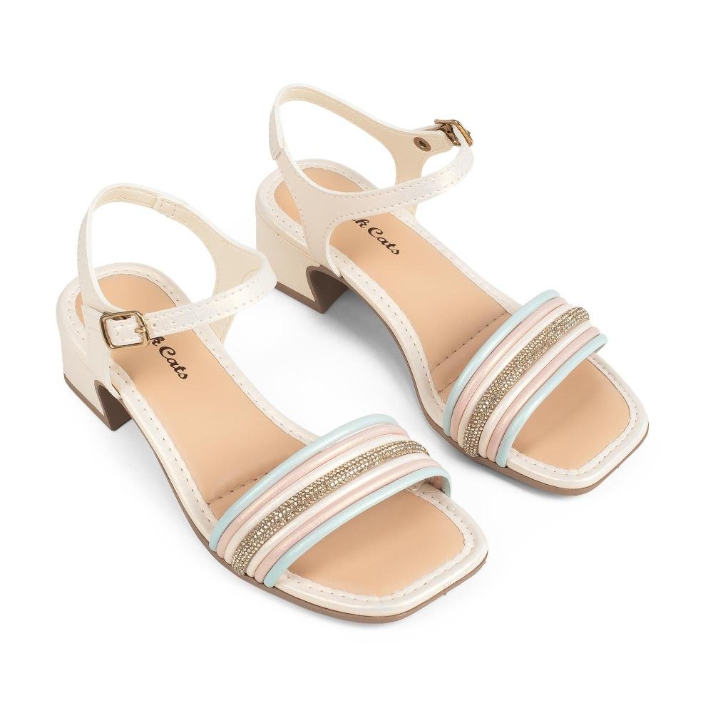 Sandália Pink Cats Infantil de Salto Bloco V6601 Off White 5