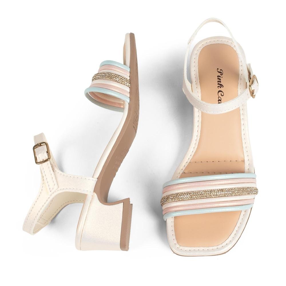 Sandália Pink Cats Infantil de Salto Bloco V6601 Off White 7