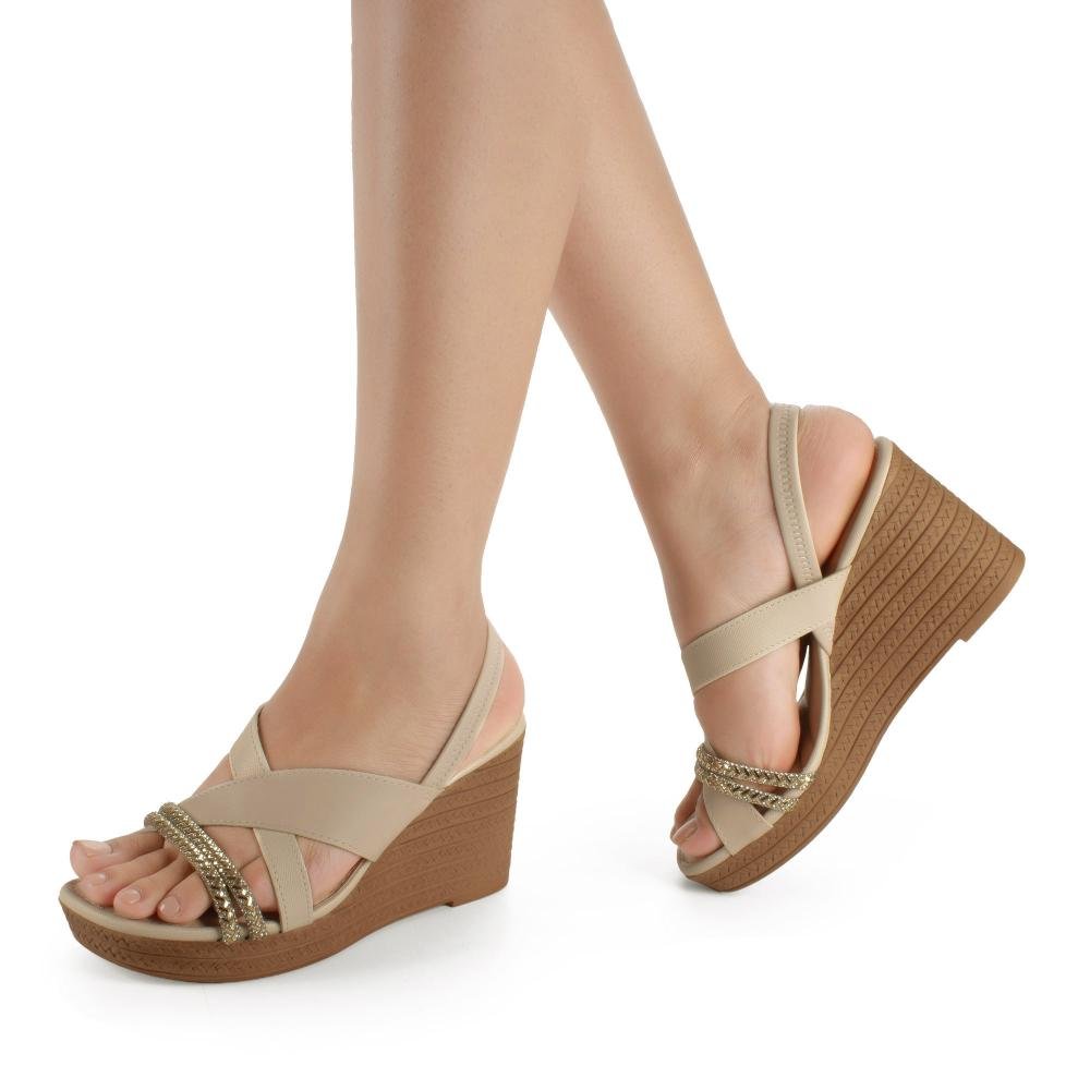 Sandália Mississipi Anabela Feminina J2582 Bege 2