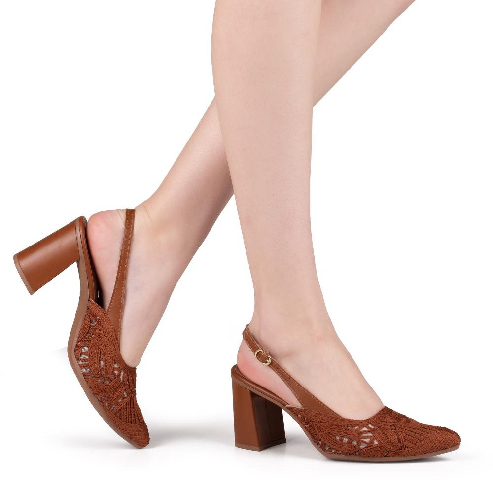 Scarpin Tanara de Salto Bloco Feminino T9525 Caramelo 2