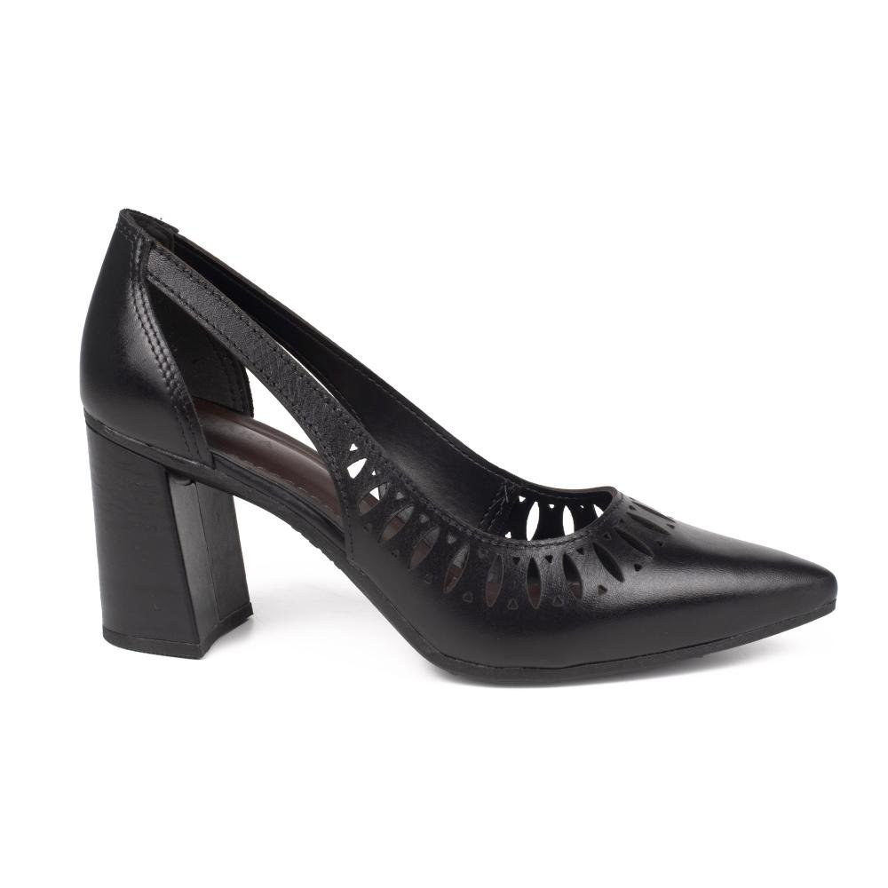 Scarpin Tanara Em Couro de Salto Bloco Feminino T9524 Preto 3