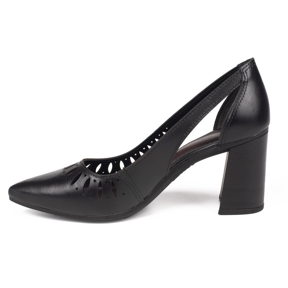 Scarpin Tanara Em Couro de Salto Bloco Feminino T9524 Preto 4