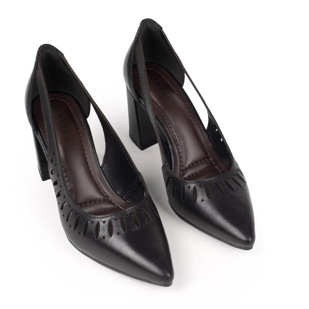 Scarpin Tanara Em Couro de Salto Bloco Feminino T9524 Preto 6