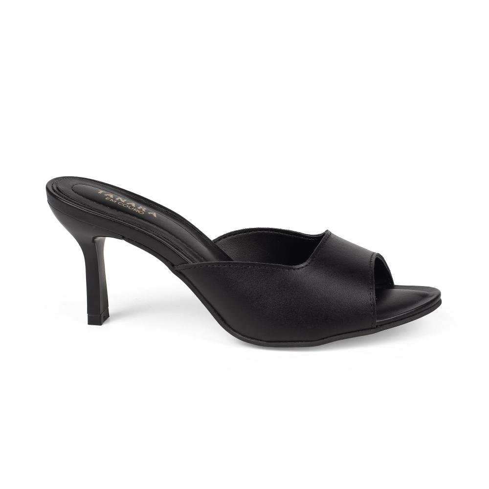 Tamanco Tanara Em Couro de Salto Alto Feminino T9781 Preto 3