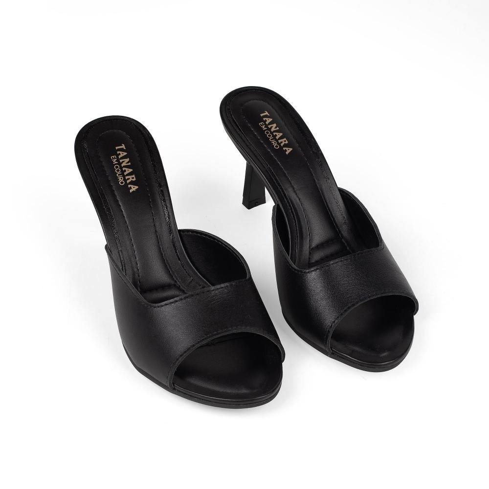 Tamanco Tanara Em Couro de Salto Alto Feminino T9781 Preto 6