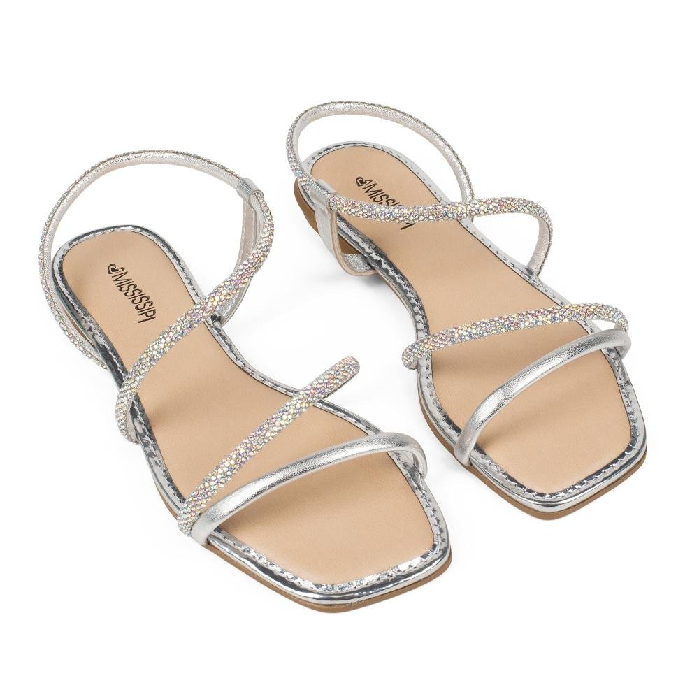 Sandália Mississipi Rasteira Metalizada Feminina J0663 Prata 6