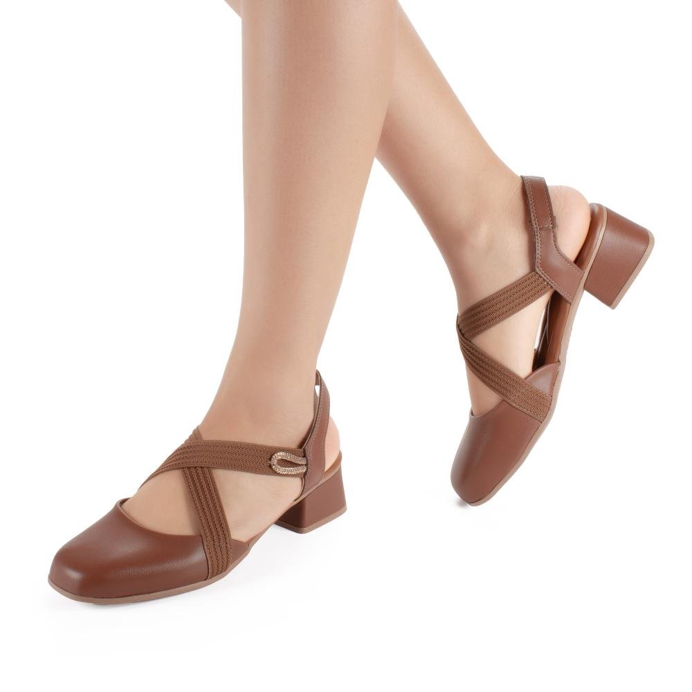 Sapato Mississipi de Salto Bloco Feminino J2221 Castanho 2