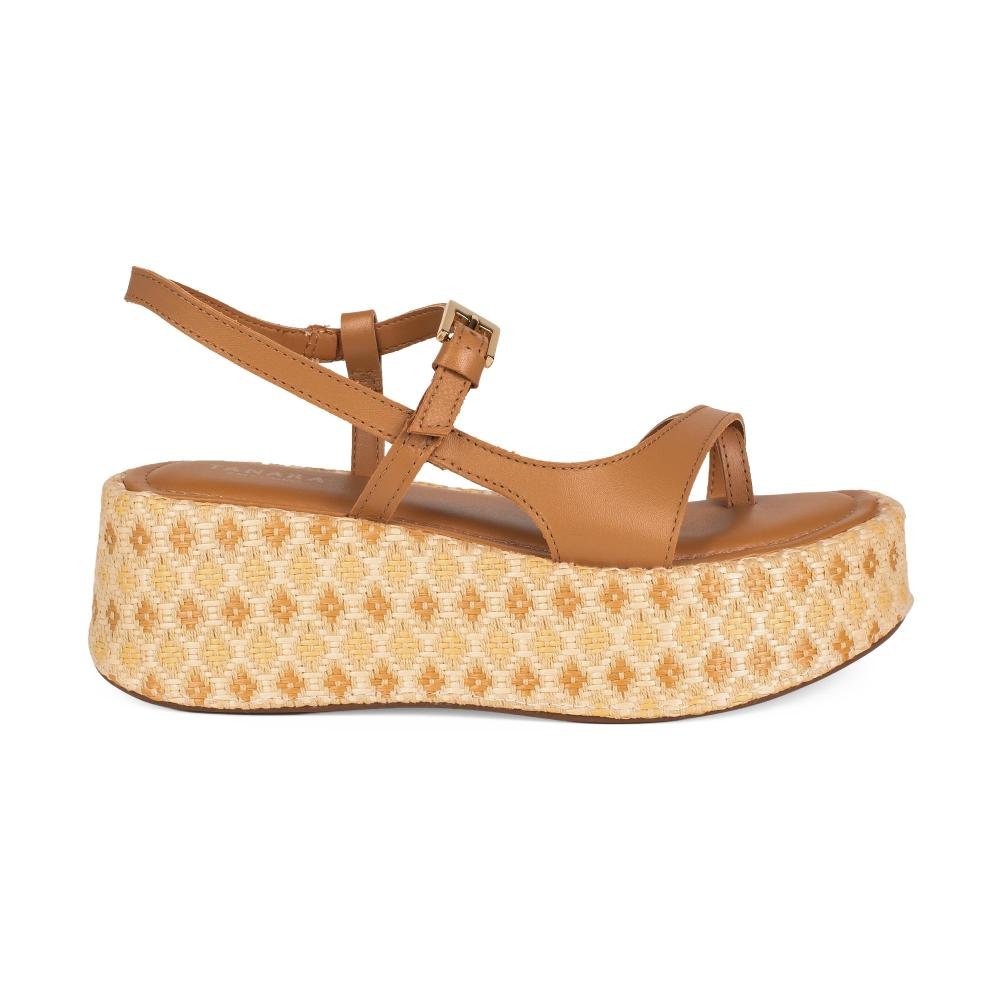 Sandália Tanara Flatform Em Couro Feminina T9732 Caramelo 3